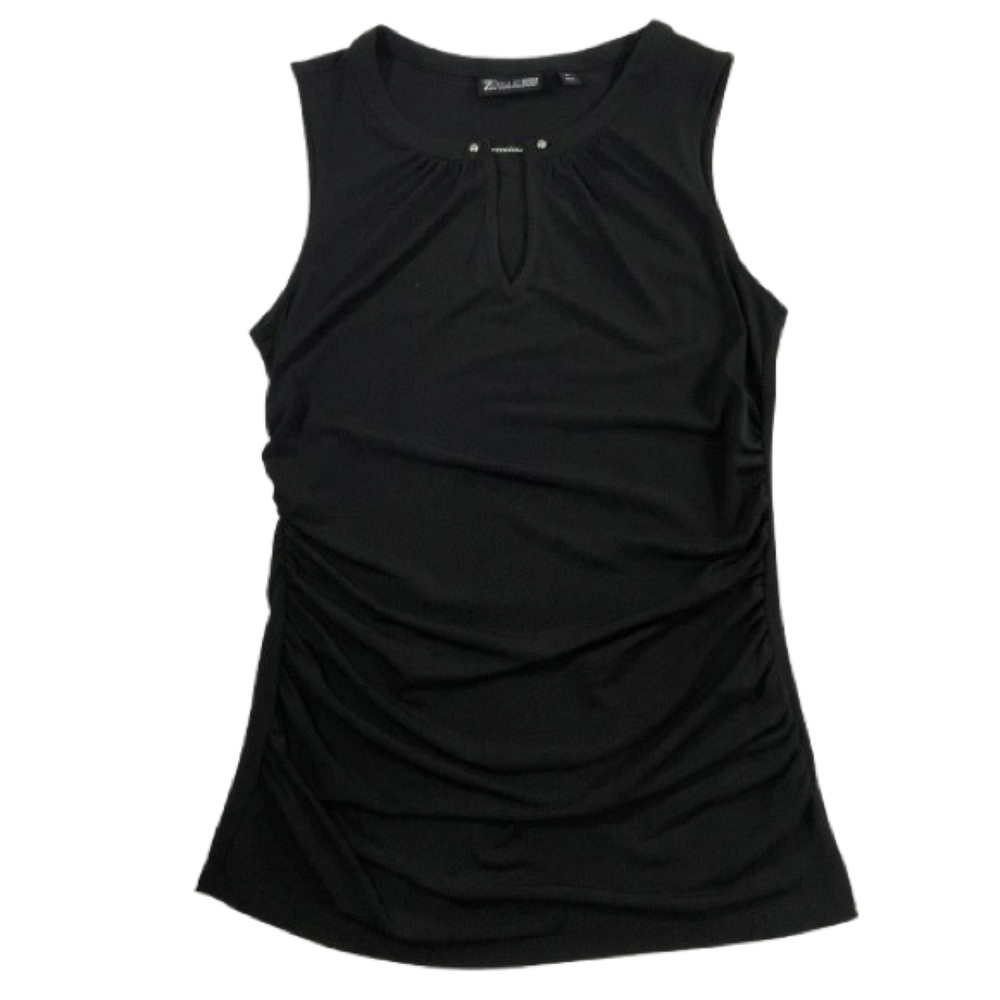 Ruched Black Sleeveless Tank Top Dressy Business Embellished Size Medium